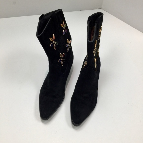Vintage 90’s Suede Leather Jeweled Western Boots - Picture 5 of 10